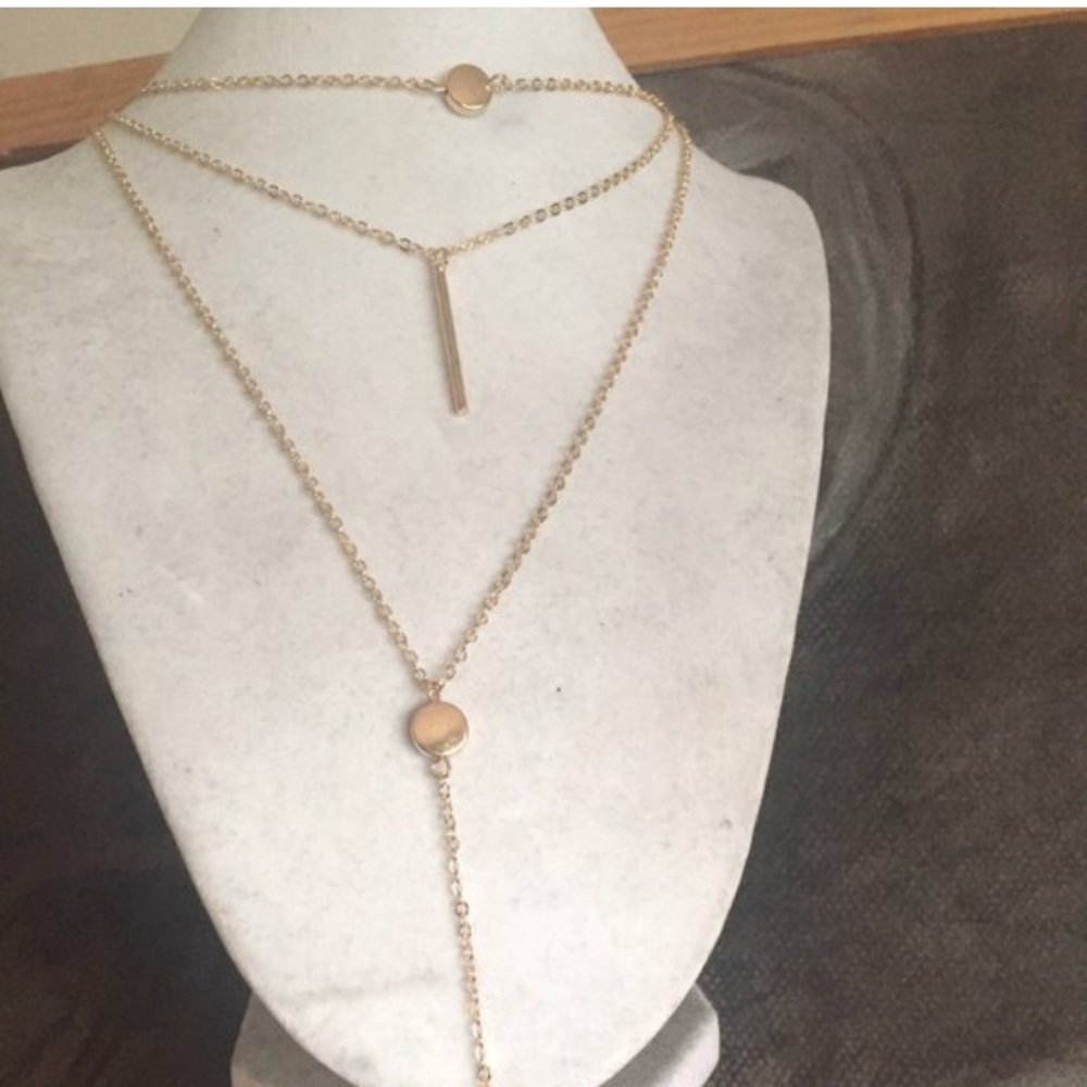 Y Multilayer Delicate Gold bar layered necklace